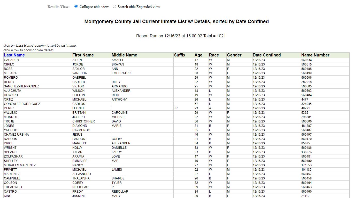 Jail Roster - Montgomery County, Texas