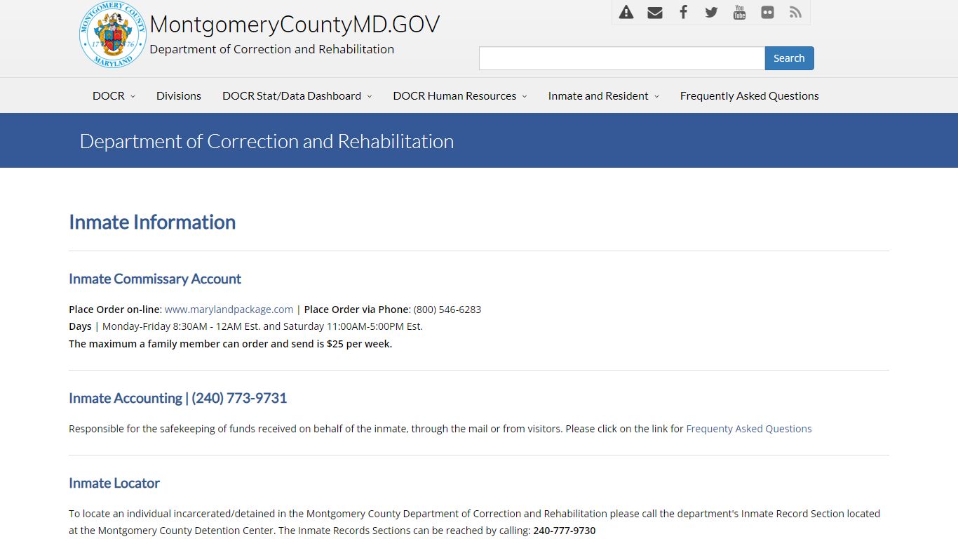 Department of Correction and Rehabilitation - Montgomery County Maryland